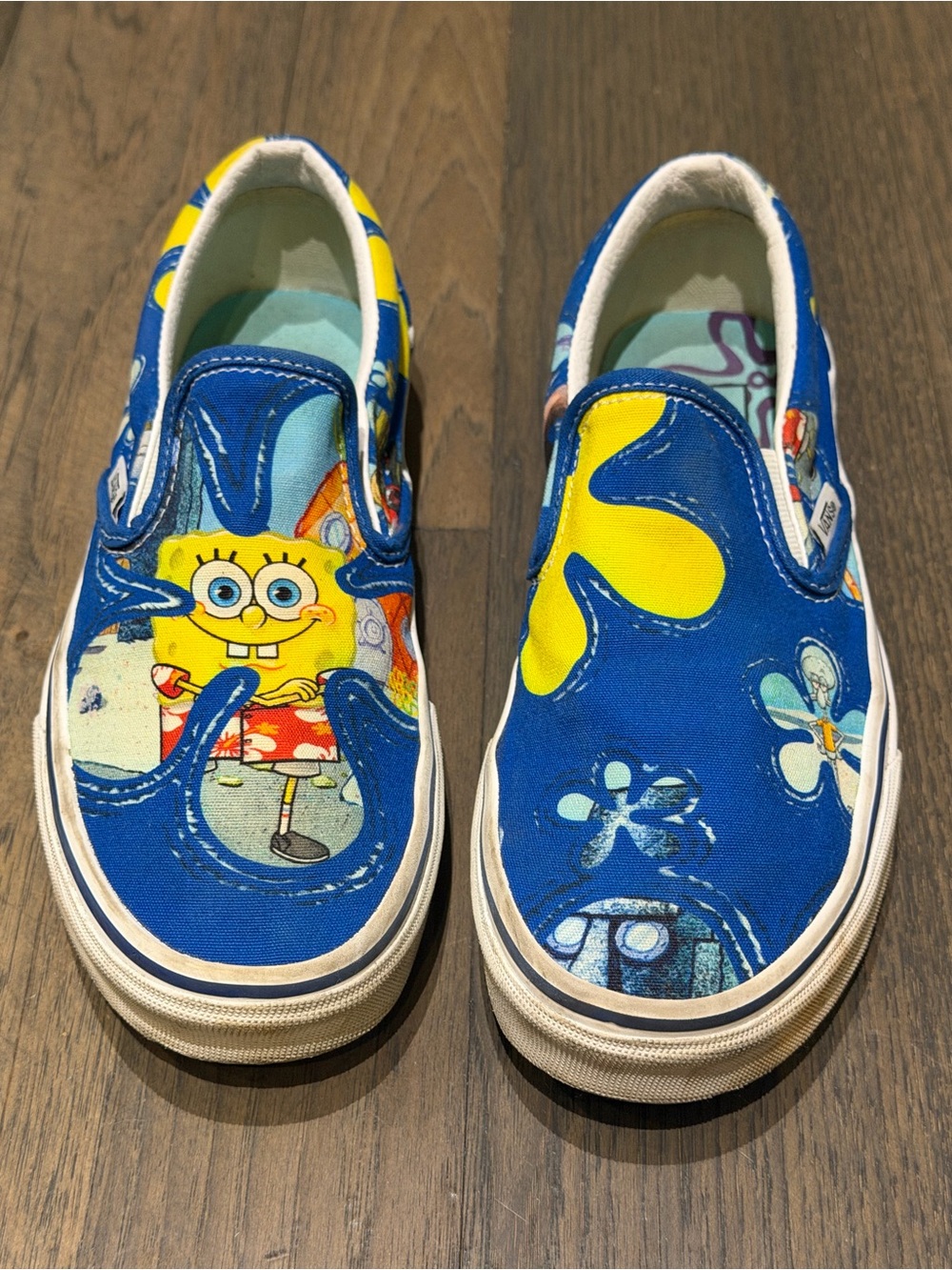 Vans Kids Slip-On Sneakers in Blue and Yellow with SpongeBob Graphic
